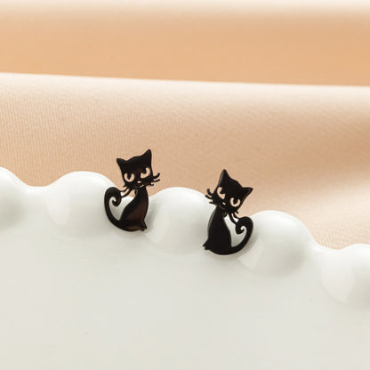 Jisensp Cartoon Cat Earrings — Cute Stainless Steel Kitten Studs for Women & Girls, Funny Animal Jewelry