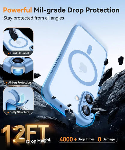 Magnetic Matte Translucent Armor Case - Shockproof Magsafe Compatible Cover for iPhone 17 16 15 14 13 12 11 Pro Max Plus