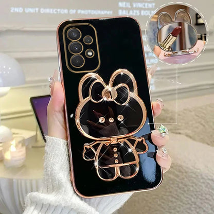 Cute Rabbit Phone Holder Case with Makeup Mirror – Compatible with Samsung Galaxy A13/A23/A32/A33/A52/A52S/A53/A72/A73 4G & 5G for Women