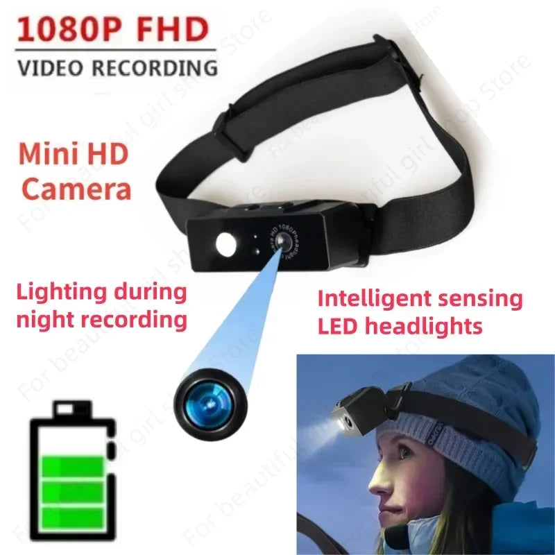 1080P HD Mini Action Camera - First-Person Headlight Sports Camcorder with Wave Hand Induction & Built-In Battery