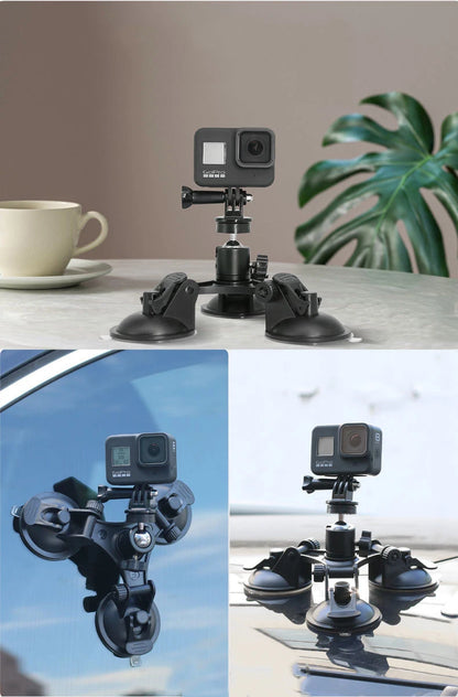 Suction Cup Car Mount with Tripod Adapter — Phone & GoPro Holder for Action Cameras