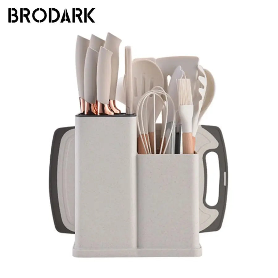 19-Piece Food Grade Silicone Kitchenware Set – Cooking Spoon, Shovel, Cutting Board, Fruit Knife & Chef Knife
