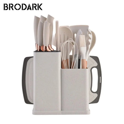 19-Piece Food Grade Silicone Kitchenware Set – Cooking Spoon, Shovel, Cutting Board, Fruit Knife & Chef Knife