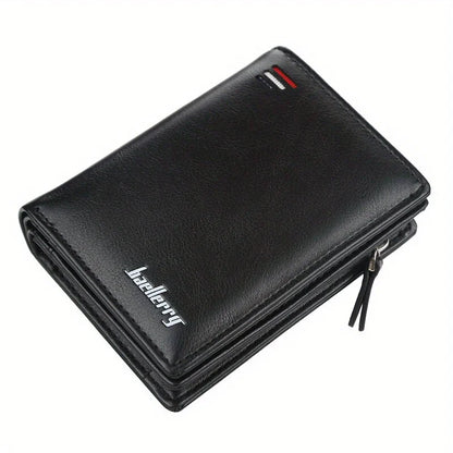 Men’s PU Leather Short Wallet – Vintage Zipper Coin Pocket, Large Capacity Money & Card Holder