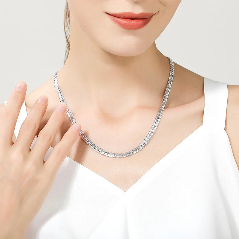 18K Gold/Silver 6mm Full Sideways Necklace – 8/18/20/24 Inch Chain for Women & Men, Fashion Wedding & Engagement Jewelry