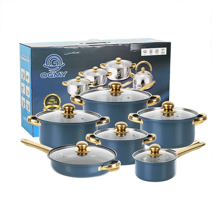 6-Piece Non-Stick Cookware Set - Stainless Steel Frying Pans Pots and Casserole Kitchen Set