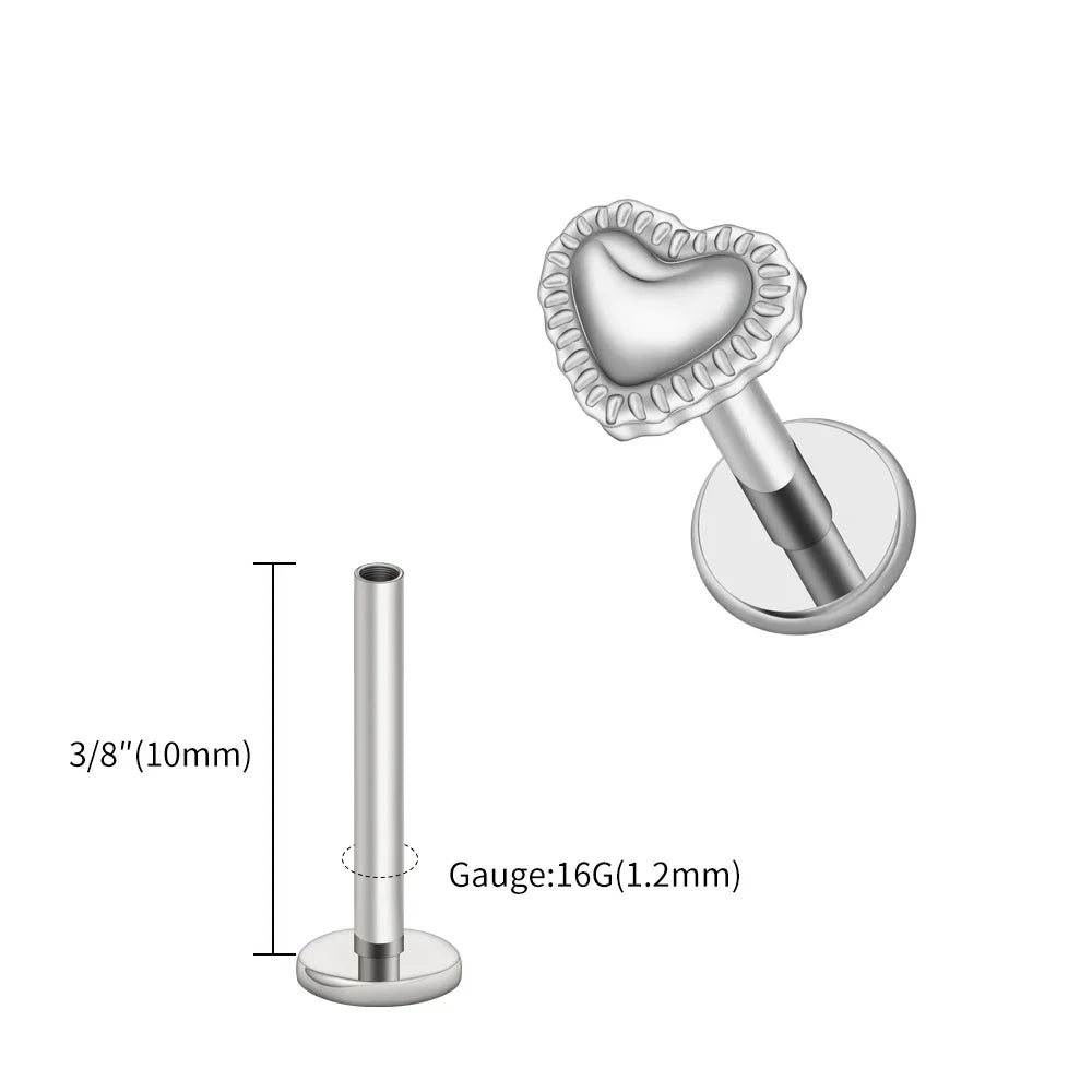 Right Grand ASTM F136 Titanium 16G Heart Labret Stud Earring – Lip, Monroe, Helix, Tragus & Conch Cartilage Piercing Body Jewelry