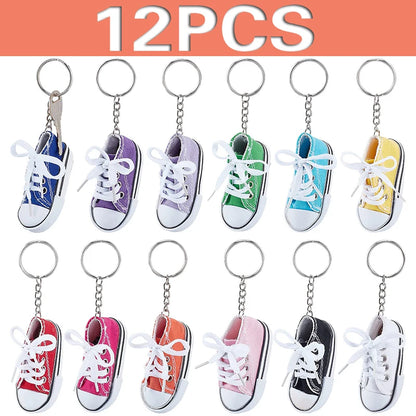 12-Piece Mini Shoe Keychains – Cloth Material Shoe Key Rings Set
