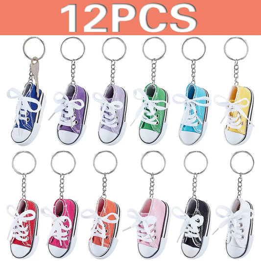 12-Piece Mini Shoe Keychains – Cloth Material Shoe Key Rings Set
