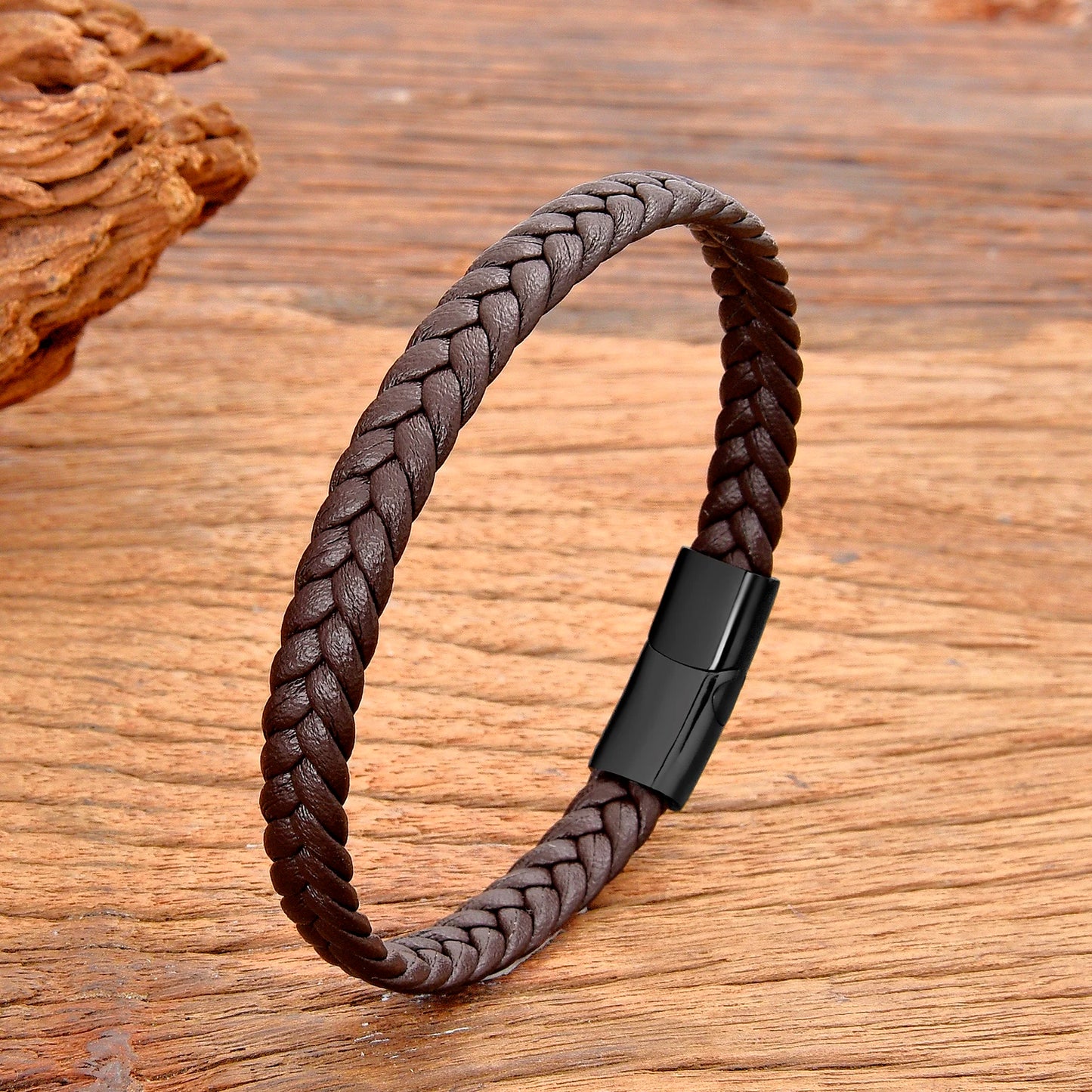 Classic Stainless Steel Leather Bracelet - Braided Couple Bangle Jewelry Gift for Women and Men