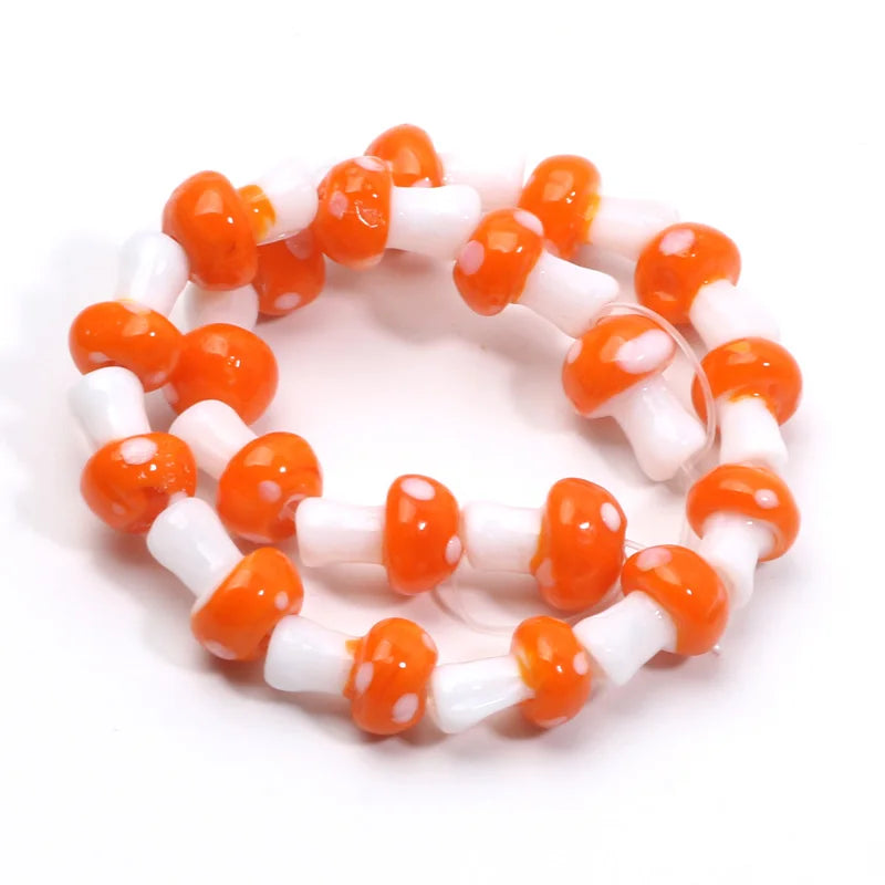 20pcs Lampwork Glass Mushroom Beads - Colorful Loose Beads for DIY Jewelry Making, Handmade Crafts & Accessories