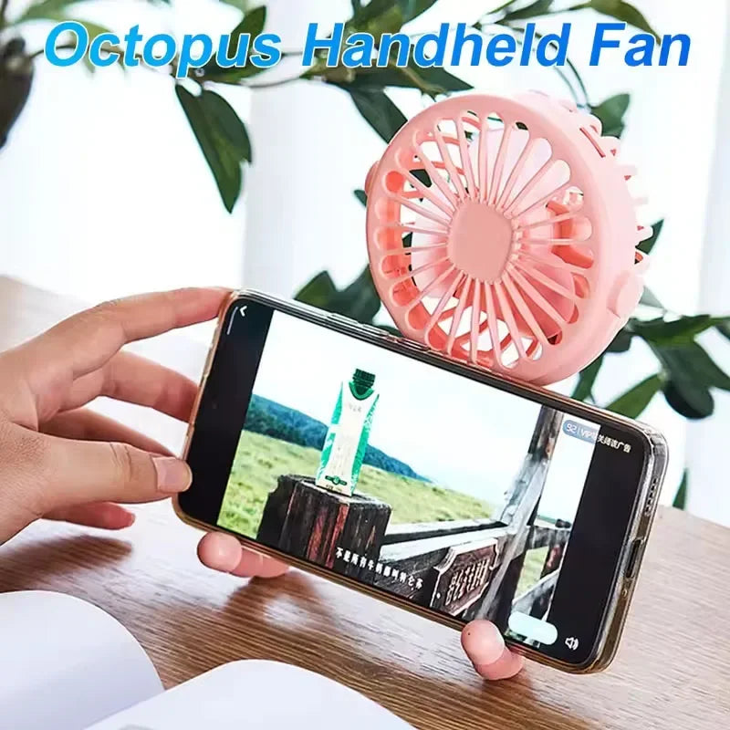 Mini Octopus Stroller Fan – Handheld USB Charging Bladeless Fan, Small Folding Silent Fan for Table, Outdoor, and Baby Use