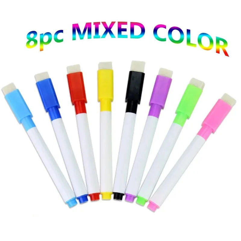8PC Magnetic Whiteboard Markers – Colorful Blackboard & Whiteboard Pens with Built-In Eraser for School, Kids Drawing & Graffiti