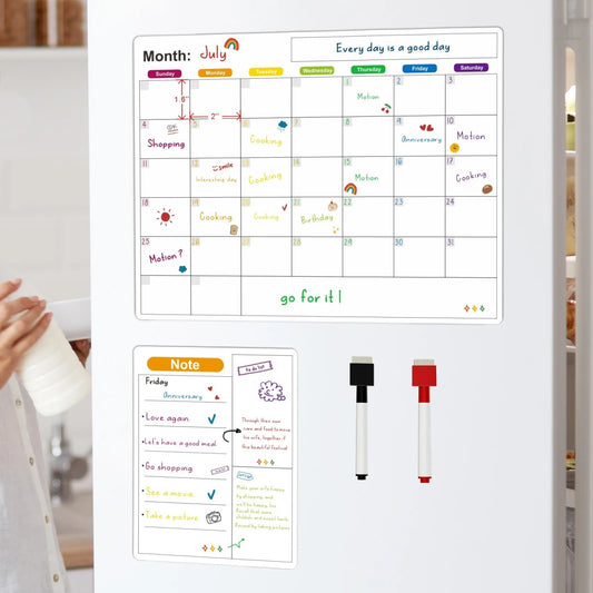 Magnetic Fridge Calendar — Monthly & Weekly Planner Whiteboard with Pen, Dry Erase Message & Sticker Board