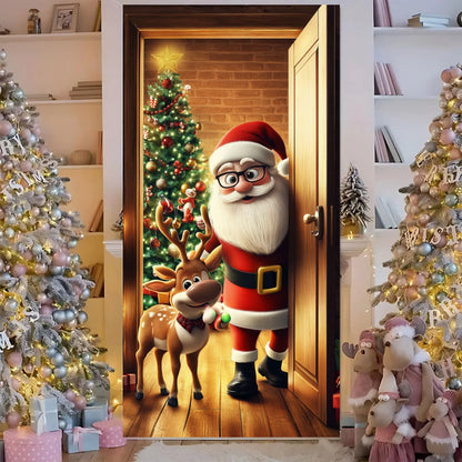 Christmas Fabric Door Banner – Merry Christmas Hanging Background for Photo Booth, Xmas Decor & Photography Props