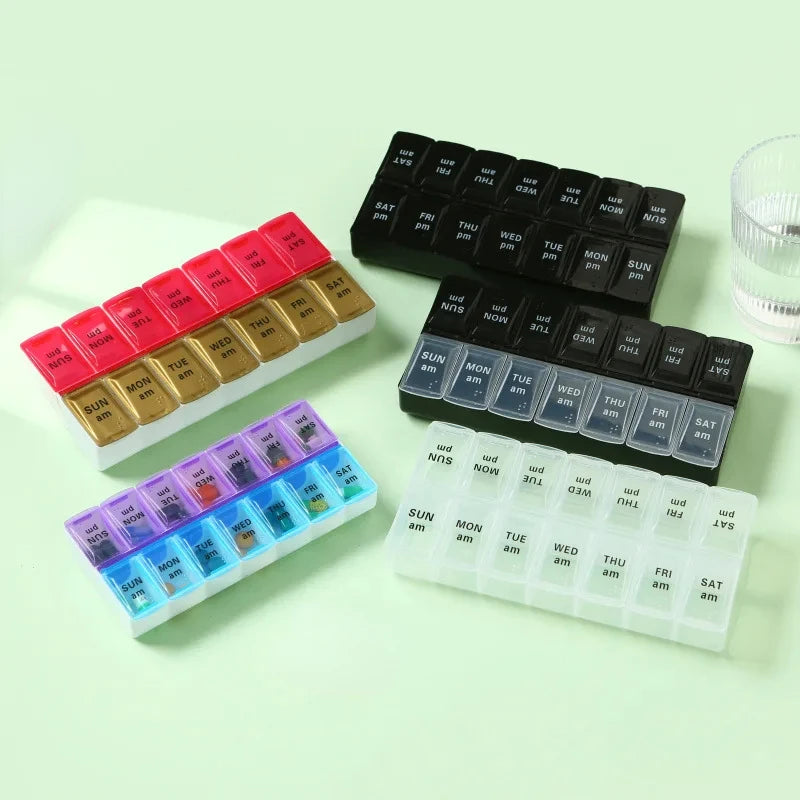 Weekly Travel Pill Organizer Box – 7-Day Portable Medicine & Vitamin Storage with 14 Grid Compartments