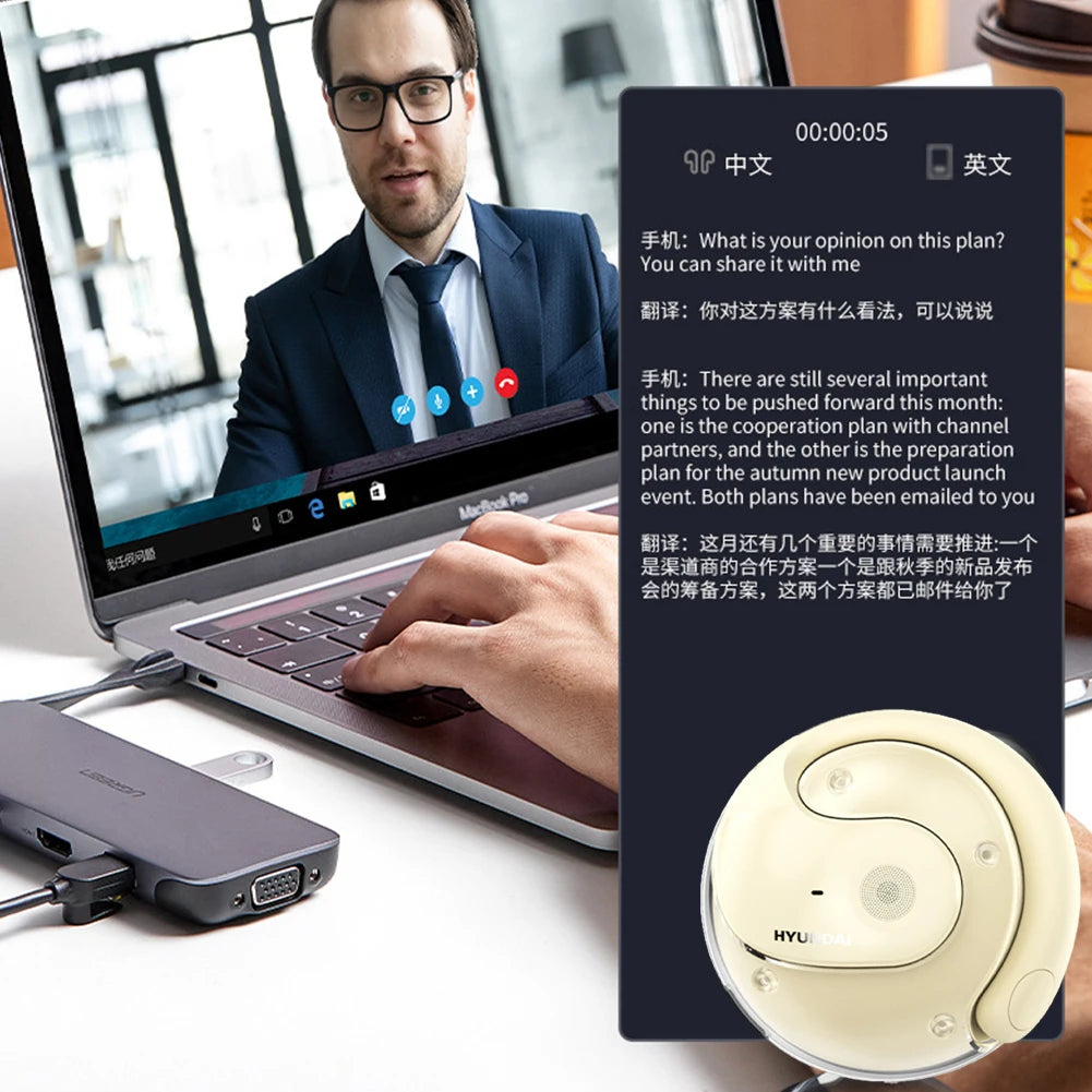 Language Translator Earbuds — Real-Time Translation Headphones, IPX5 Waterproof, Simultaneous Interpretation Wireless Earphones