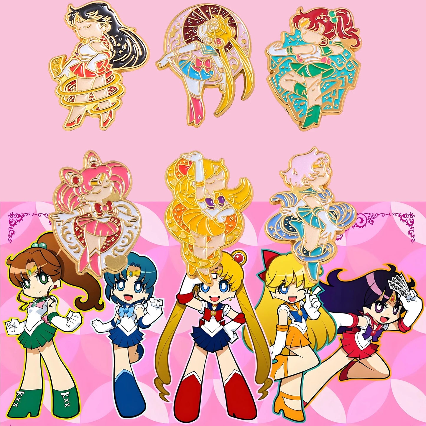 6PCS Anime Star & Moon Metal Keychains — Sailor Moon Tsukino Usagi & Luna Cat Cosplay Props, Pendant Jewelry Ornament