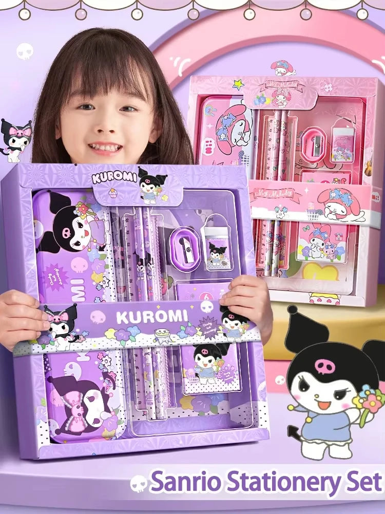 Sanrio Learning Stationery Set – Kuromi, Melody & Cinnamoroll Cartoon Pencil and Eraser Gift Box for Kids