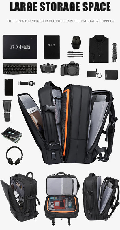 BANGE Expandable Men’s Waterproof Laptop Backpack – 17.3" Large Capacity Hiking & Travel Bag
