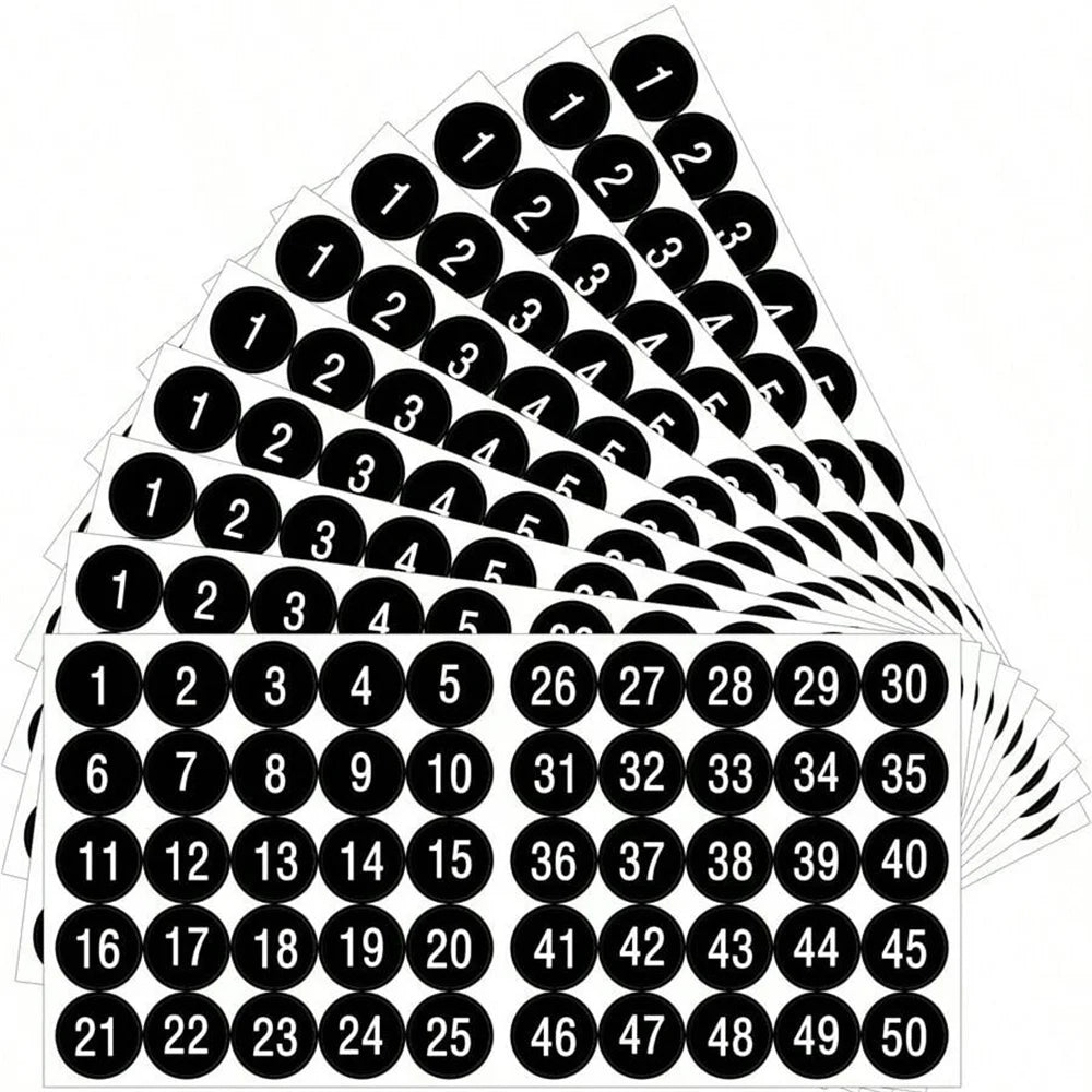 1-Inch Waterproof Number Stickers 1-50 – Self-Adhesive Vinyl Consecutive Decals for Crafts, Parties & Organization