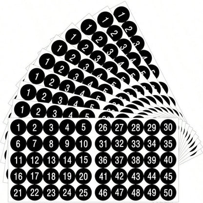 1-Inch Waterproof Number Stickers 1-50 – Self-Adhesive Vinyl Consecutive Decals for Crafts, Parties & Organization