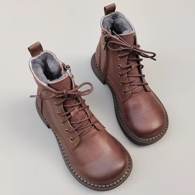 Careaymade 100% Genuine Leather Wide Casual Women’s Short Boots – Big Size, Handmade Men’s Wool Boots
