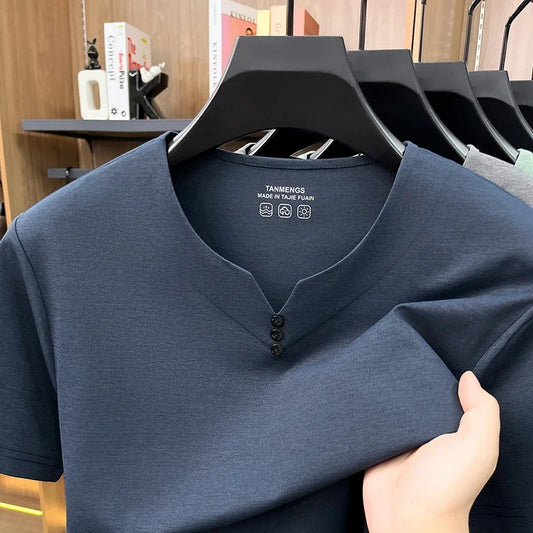 Men's Henley Neck T-Shirt - Short Sleeve Casual Summer Top