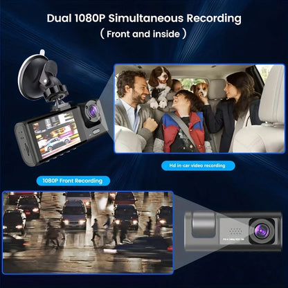 1080P Dual Camera Dash Cam - Front and Interior Car DVR with IR Night Vision, Loop Recording and Wide Angle Lens