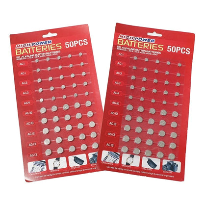 50/100Pcs Mixed Button Coin Cell Battery Set - AG1/AG3/AG4/AG10/AG12/AG13 Batteries for Watch, Toy, Clock, Calculators
