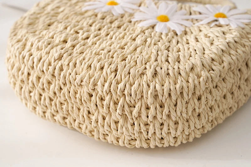 Hand-Woven Straw Beach Bag – Women’s Handmade Moon Basket Crossbody Bohemian Summer Tote