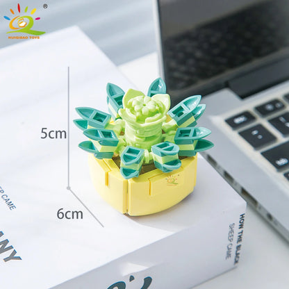 HUIQIBAO MOC Flower & Succulent Potted Building Block Set – DIY Eternal Bouquet, Home Desk Plant Decor, Girls & Kids Toy Gift