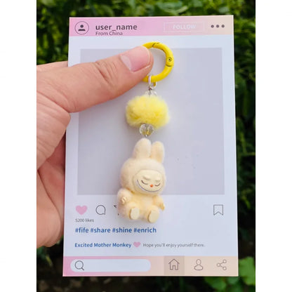 Labubu Mini Flocking Doll Keychain – Standing & Sitting Car, Bag, Phone, Backpack Charm Gift