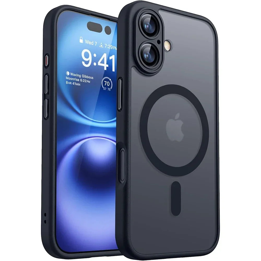 Magnetic Matte Translucent Armor Case - Shockproof Magsafe Compatible Cover for iPhone 17 16 15 14 13 12 11 Pro Max Plus