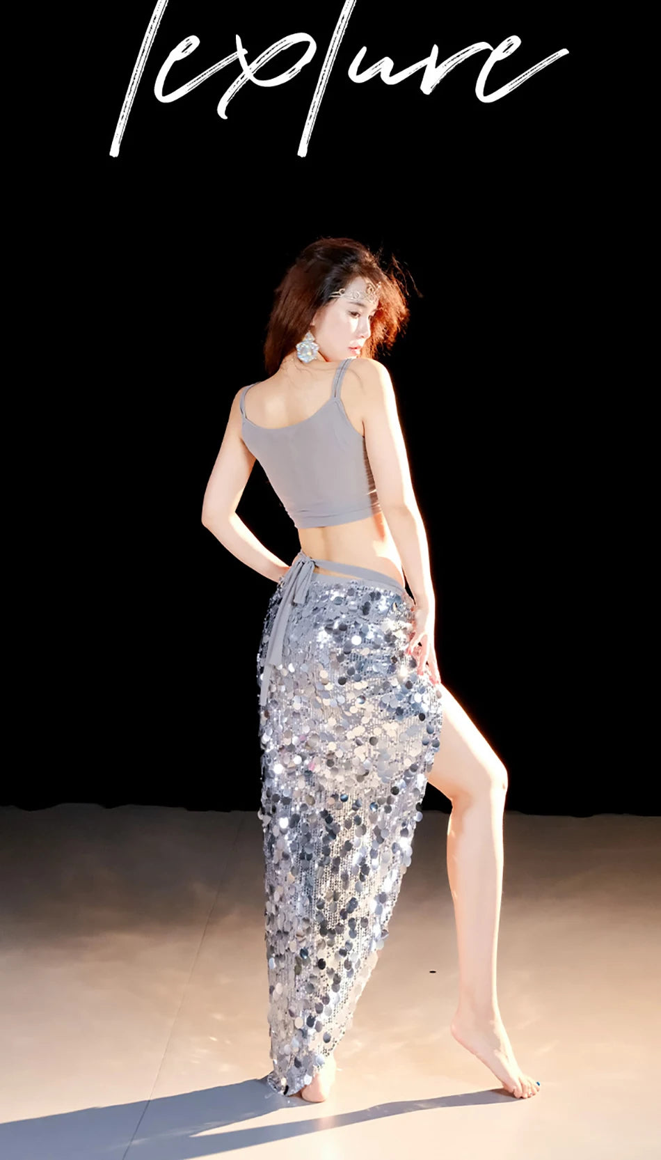 2-Piece Belly Dance Costume Set for Women – Sexy Sequin Top & Skirt Outfit for Stage Performance & Training