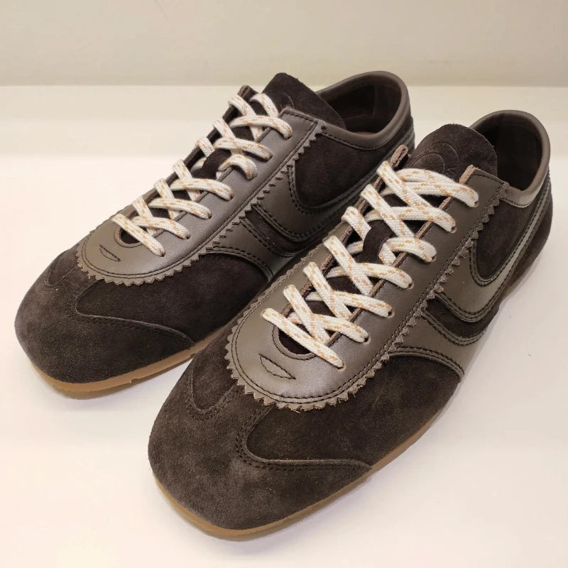Real Leather German Training Shoes for Women — 2025 Retro Fashion Four Seasons Running & Casual Forrest Gump Style Sneakers