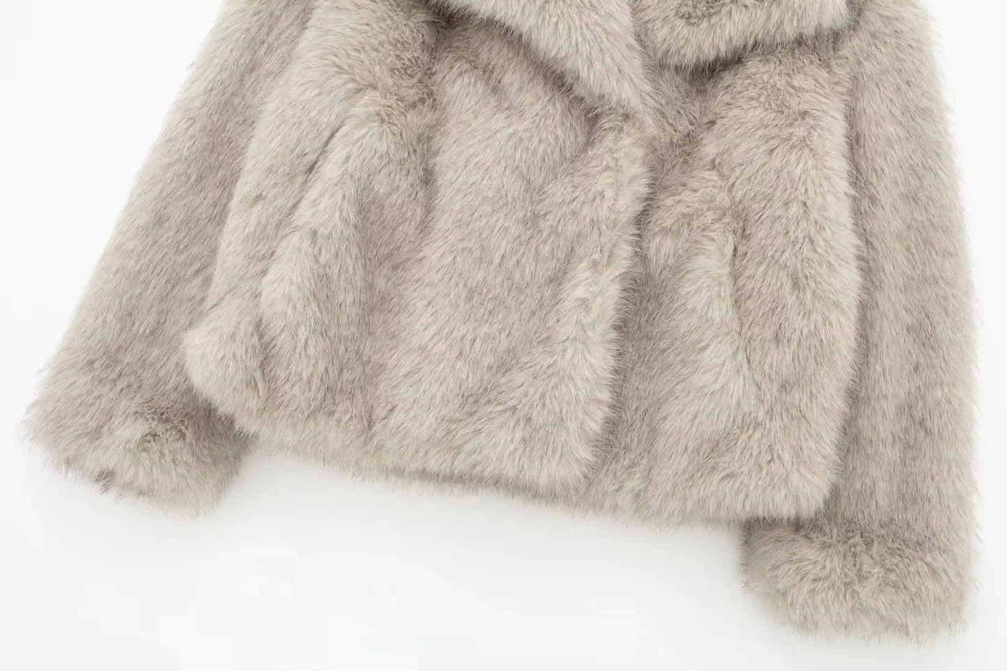 TRAF 2024 Women's Cropped Faux Fur Jacket – Chic Lapel Collar, Long Sleeve, Front Snap-Button Thick Coat