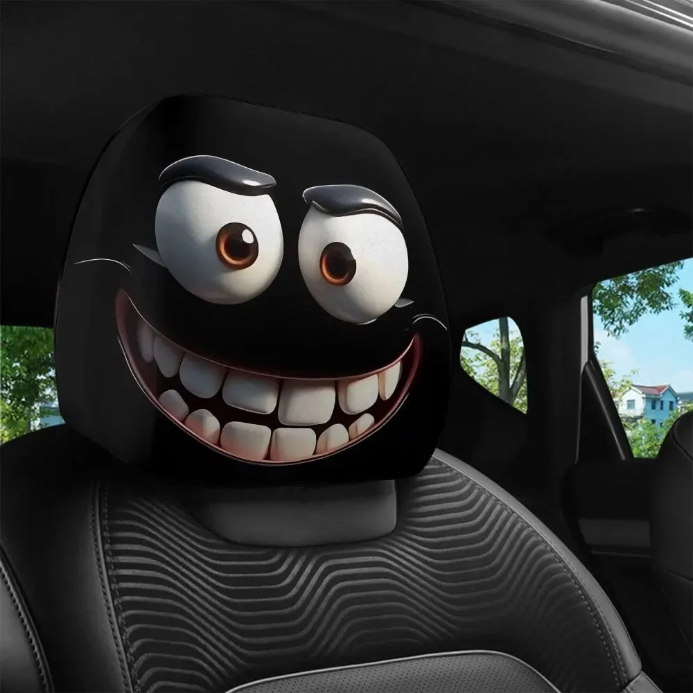 2PCS Smiley Face Car Pillowcases — Soft, Comfortable Decorative Cushion Covers for Auto Seat Headrests, Washable Polyester