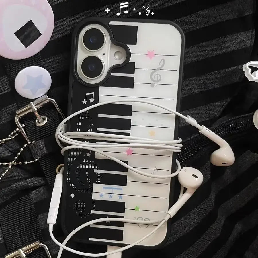 Cute Piano Art Star Phone Case - Y2K Keyboard Design Cover for iPhone 17, 16, 15, 14, 13, 12, 11, X, XR, 8 & 7 Plus