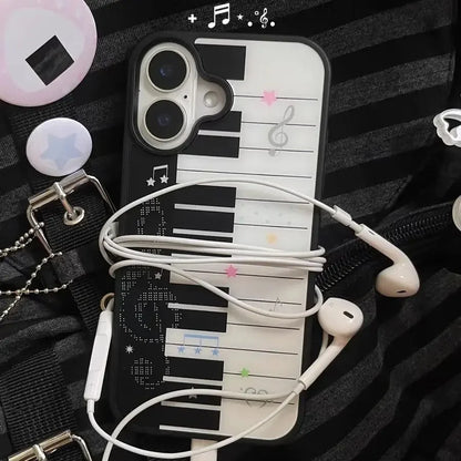 Cute Piano Art Star Phone Case - Y2K Keyboard Design Cover for iPhone 17, 16, 15, 14, 13, 12, 11, X, XR, 8 & 7 Plus