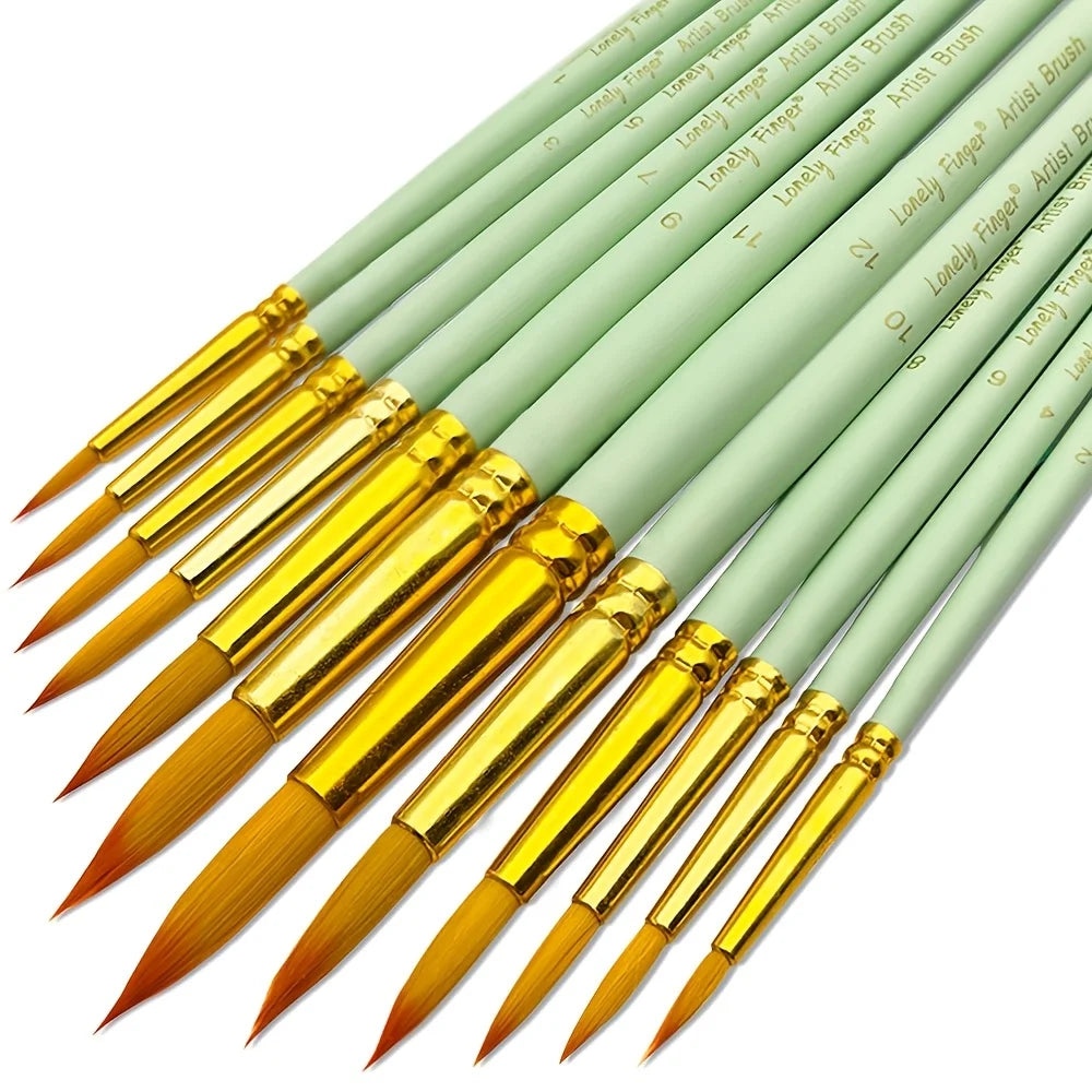 12-Piece Premium Artist Paint Brush Set – Durable Nylon Bristles for Acrylic, Watercolor, Oil & Body Painting