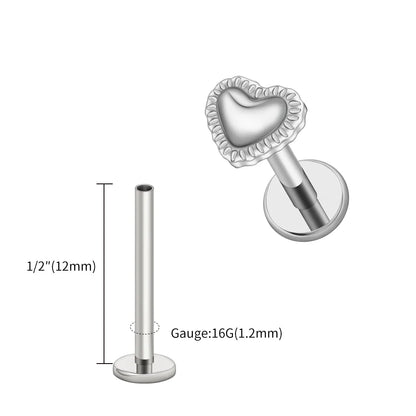 Right Grand ASTM F136 Titanium 16G Heart Labret Stud Earring – Lip, Monroe, Helix, Tragus & Conch Cartilage Piercing Body Jewelry