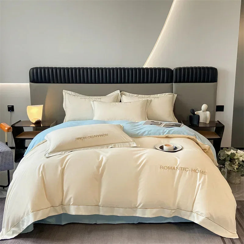 Pure Cotton Long Staple Bedding Set - 4PCS, Matte Bed Sheet & Duvet Cover, All Cotton
