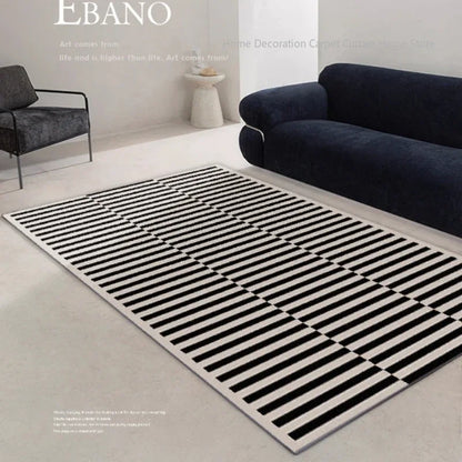 Black Stripe Plush Rug — Non-Slip Luxury Carpet for Living Room, Bedroom, Study, and Nordic Home Decor