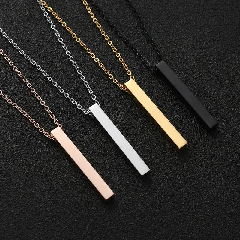 New Black Pillar Necklace for Men & Women, Trendy Stainless Steel 3D Bar Chain, Party Jewelry & Couple Gifts