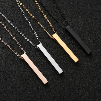 New Black Pillar Necklace for Men & Women, Trendy Stainless Steel 3D Bar Chain, Party Jewelry & Couple Gifts