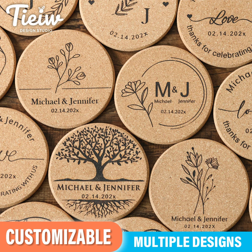 30-Piece Personalized Cork Coaster Set - Custom Tie Design Wedding Favors, Bridal Shower Gifts and Corporate Party Keepsakes