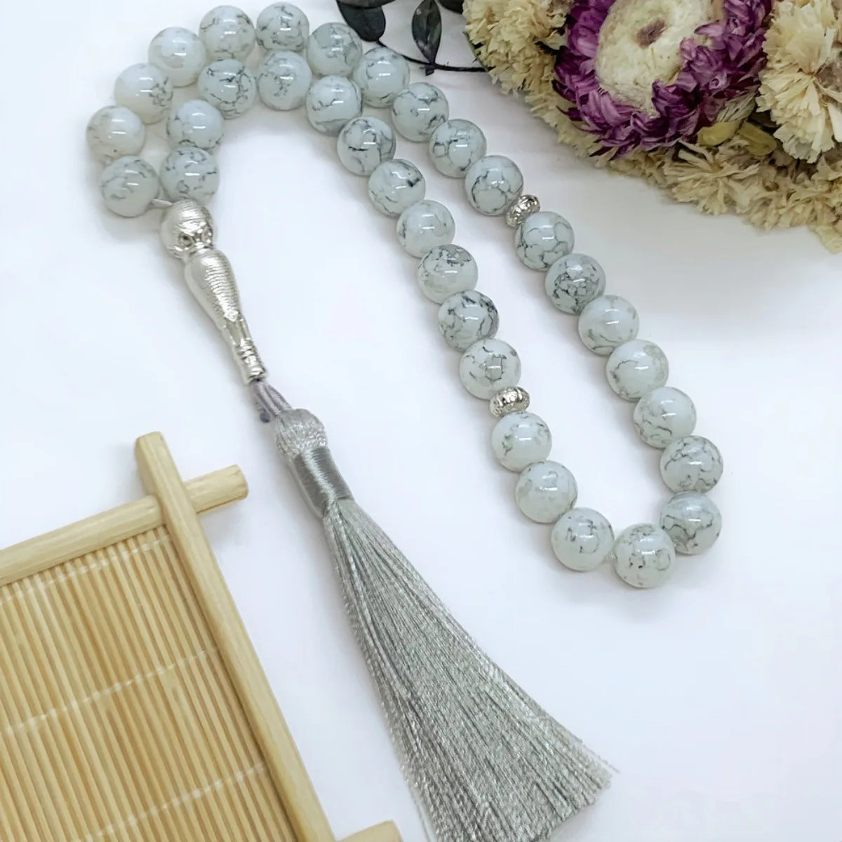 10mm Green Malachite Rosary Bracelet – 33 Beads Islamic Muslim Tasbih Prayer Beads with Tassel Pendant for Men & Women Spiritual Jewelry