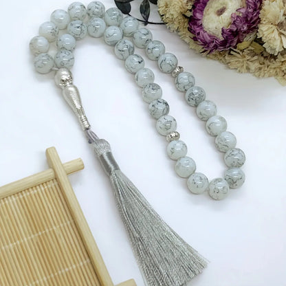 10mm Green Malachite Rosary Bracelet – 33 Beads Islamic Muslim Tasbih Prayer Beads with Tassel Pendant for Men & Women Spiritual Jewelry