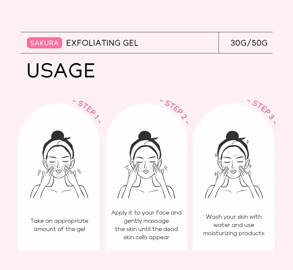 Sakura Exfoliating Peeling Gel — Moisturizing Nourishing Facial Scrub Cream for Skin Care, 30g/50g
